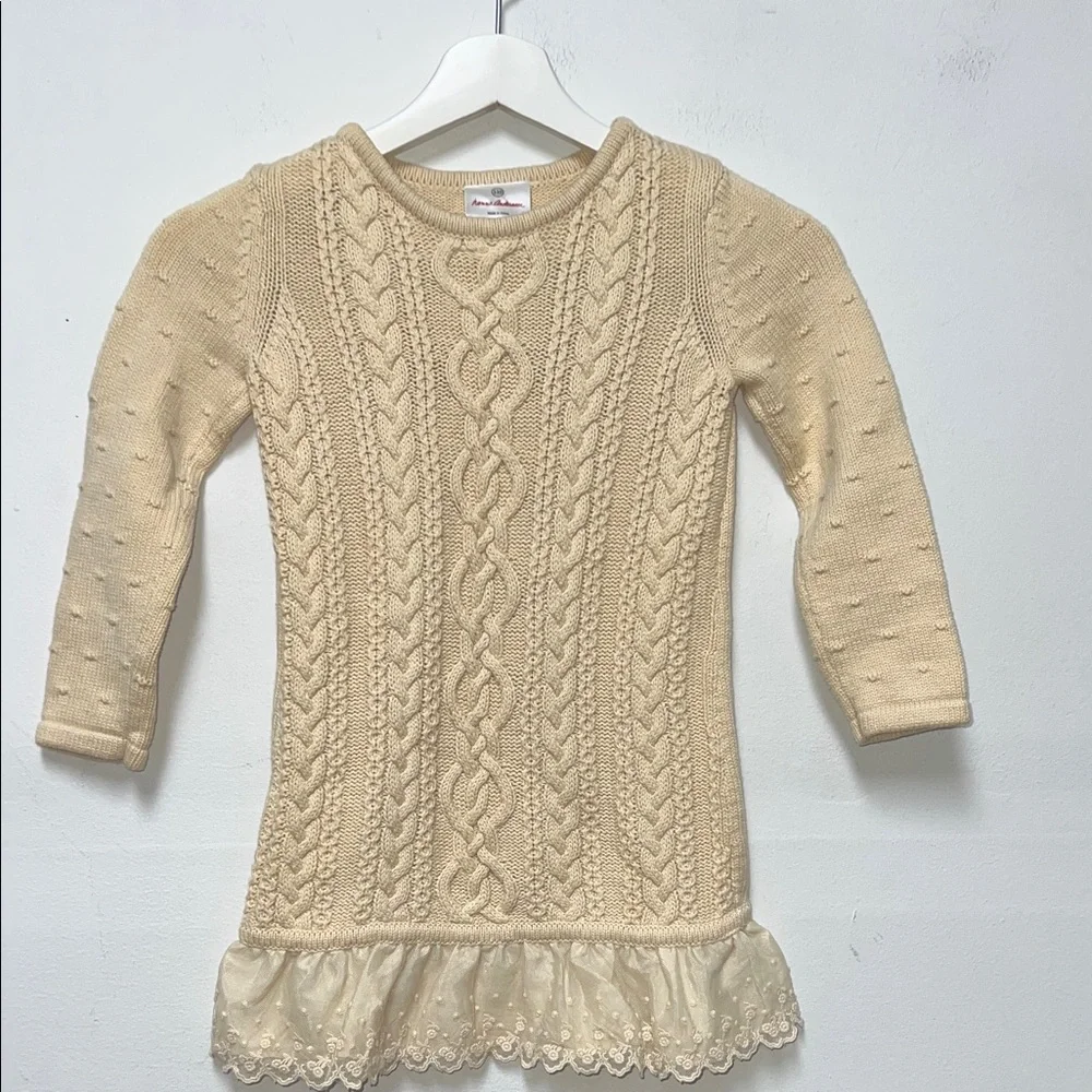 Hanna Andersson Cream cable Knit Sweater with Lace Trim size 5